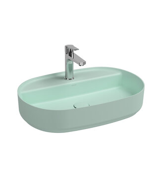 Isvea Wastafel Infinity Ovaal Mat Mint Groen⎢Isvea Opbouw wasbak 60cm⎢met kraangat zonder overloop