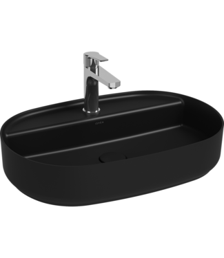 Isvea Wastafel Infinity Ovaal Mat Zwart⎢Isvea Opbouw wasbak 60cm⎢met kraangat zonder overloop