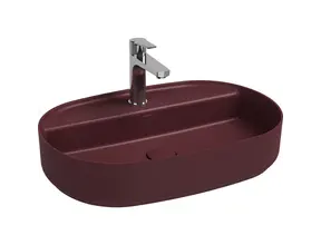 Wastafel Infinity Ovaal Bordeaux Rood⎢Isvea Opbouw wasbak 60cm⎢met kraangat zonder overloop