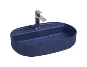 Wastafel Infinity Ovaal Mat Blauw⎢Isvea Opbouw wasbak 60cm⎢met kraangat zonder overloop