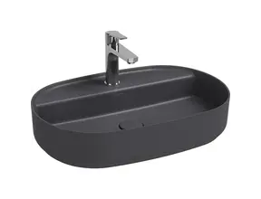 Wastafel Infinity Ovaal Mat Antraciet⎢Isvea Opbouw wasbak 60cm⎢met kraangat zonder overloop