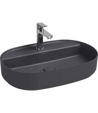 Isvea Wastafel Infinity Ovaal Mat Antraciet⎢Isvea Opbouw wasbak 60cm⎢met kraangat zonder overloop
