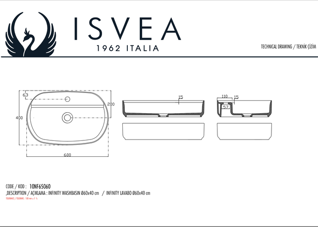 Wastafel Infinity Ovaal Wit⎢Isvea Opbouw wasbak 60cm⎢met kraangat zonder overloop Wastafel Infinity Ovaal Wit⎢Isvea Opbouw wasbak 60cm⎢met kraangat zonder overloop
