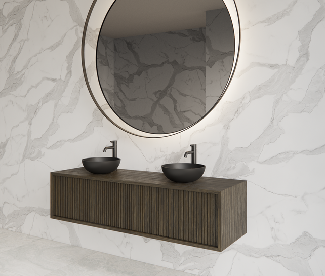 Wastafelmeubel 140cm Charcoal⎢Gliss Heronimus⎢1 of 2 softclose lades Wastafelmeubel 140cm Charcoal⎢Gliss Heronimus⎢1 of 2 softclose lades