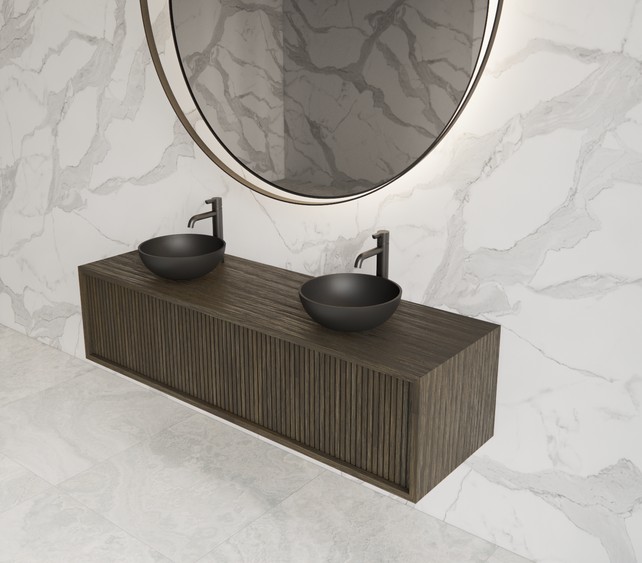 Wastafelmeubel 140cm Charcoal⎢Gliss Heronimus⎢1 of 2 softclose lades Wastafelmeubel 140cm Charcoal⎢Gliss Heronimus⎢1 of 2 softclose lades