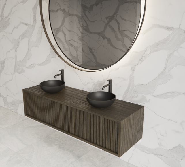 Wastafelmeubel 140cm Charcoal⎢Gliss Heronimus⎢1 of 2 softclose lades Wastafelmeubel 140cm Charcoal⎢Gliss Heronimus⎢1 of 2 softclose lades