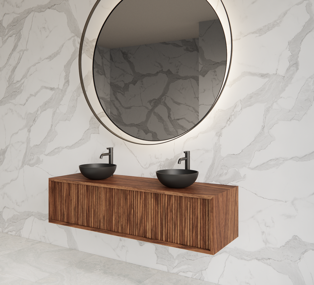 Wastafelmeubel 140cm Walnut⎢Gliss Heronimus⎢1 of 2 softclose lades Wastafelmeubel 140cm Walnut⎢Gliss Heronimus⎢1 of 2 softclose lades