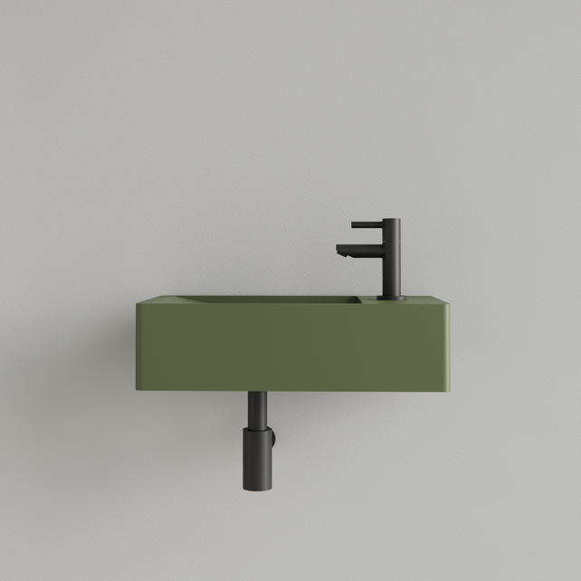 Fontein Toilet Mat Olijf Groen⎢met kraangat L/R⎢Gliss Design Freya 40x22x10cm