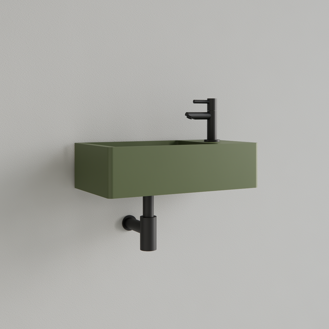 Fontein Toilet Mat Olijf Groen⎢met kraangat L/R⎢Gliss Design Freya 40x22x10cm