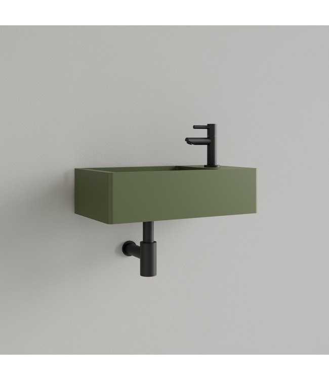 Fontein Toilet Mat Olijf Groen⎢met kraangat L/R⎢Gliss Design Freya 40x22x10cm
