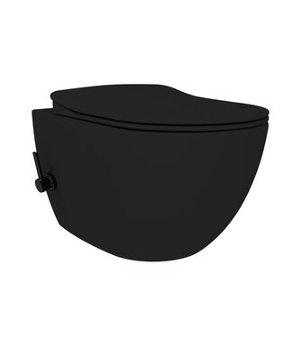CREAVIT Hangtoilet met bidet Zwart - Randloos met geintegreerde bidetkraan Warm Koud