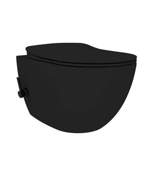 CREAVIT Hangtoilet met bidet Zwart - Randloos met geintegreerde bidetkraan Warm Koud