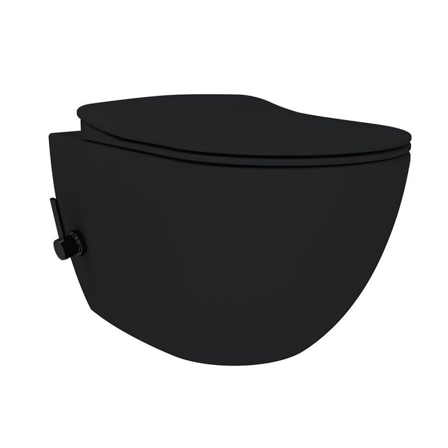 Hangtoilet met bidet Zwart - Randloos met geintegreerde bidetkraan Warm Koud Hangtoilet met bidet Zwart - Randloos met geintegreerde bidetkraan Warm Koud