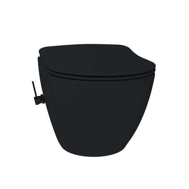 Hangtoilet met bidet Zwart - Randloos met geintegreerde bidetkraan Warm Koud Hangtoilet met bidet Zwart - Randloos met geintegreerde bidetkraan Warm Koud