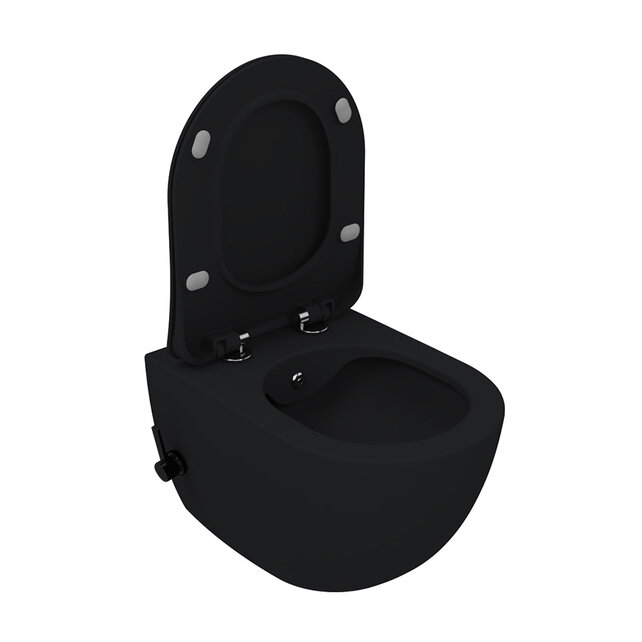 Hangtoilet met bidet Zwart - Randloos met geintegreerde bidetkraan Warm Koud Hangtoilet met bidet Zwart - Randloos met geintegreerde bidetkraan Warm Koud