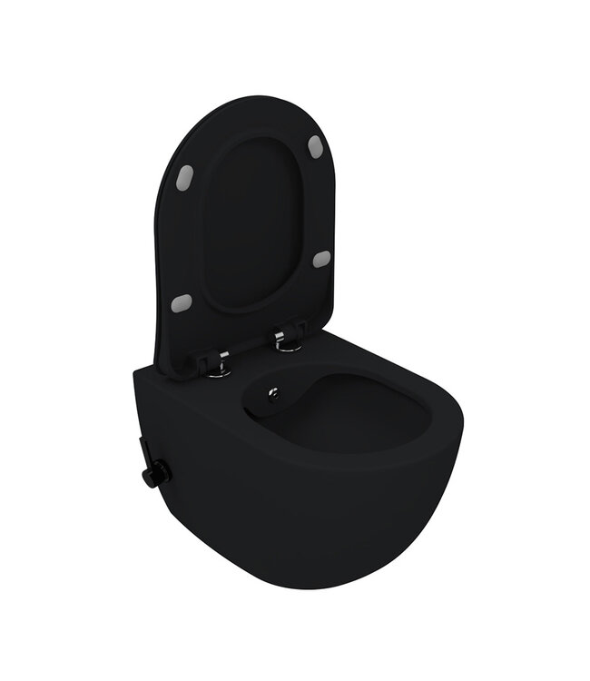 Hangtoilet met bidet Zwart - Randloos met geintegreerde bidetkraan Warm Koud