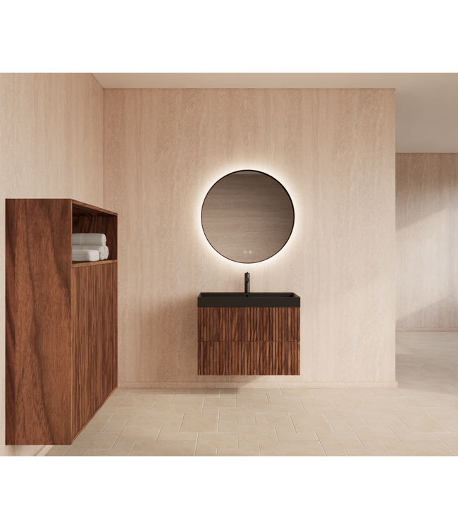 Wastafelonderkast 60cm Walnut⎢Gliss Hybris⎢2 softclose lades