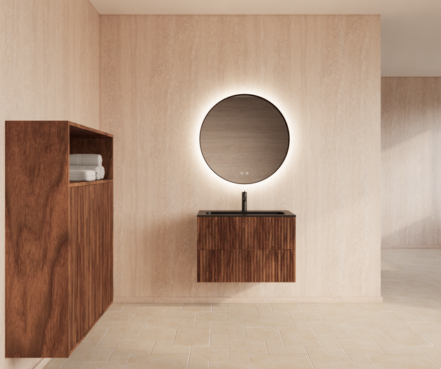 Wastafelonderkast 70cm Walnut⎢Gliss Hybris⎢2 softclose lades Wastafelonderkast 70cm Walnut⎢Gliss Hybris⎢2 softclose lades