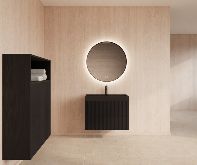 Wastafelonderkast 80cm Black Veneer⎢Gliss Hybris⎢2 softclose lades Wastafelonderkast 80cm Black Veneer⎢Gliss Hybris⎢2 softclose lades