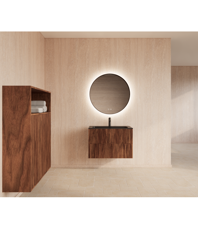 Wastafelonderkast 80cm Walnut⎢Gliss Hybris⎢2 softclose lades