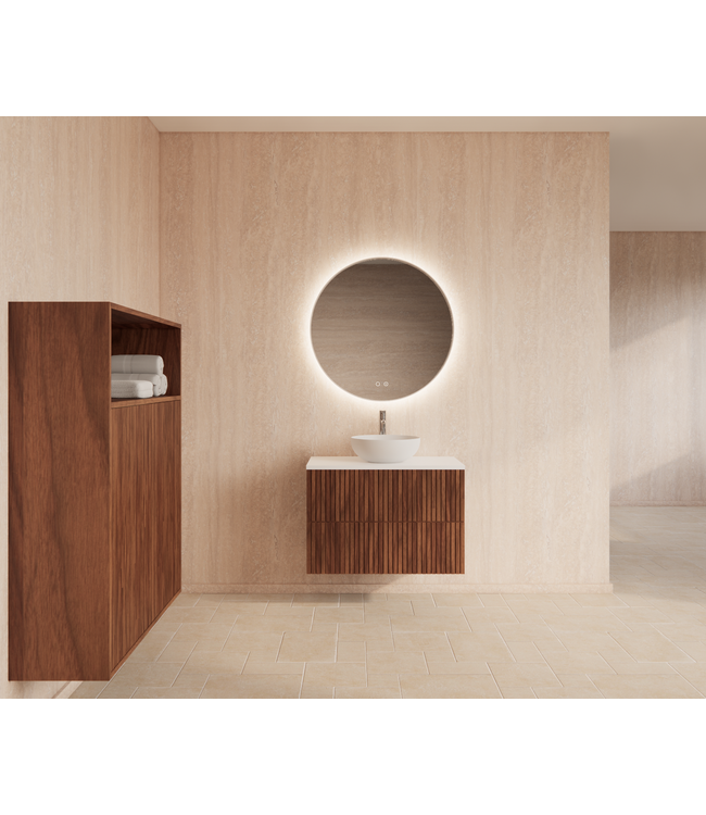 Wastafelonderkast 90cm Walnut⎢Gliss Hybris⎢2 softclose lades