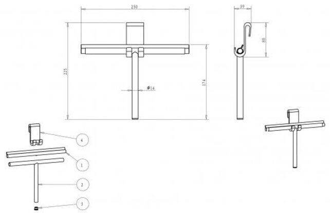 Raamwisser Gunmetal⎢Wiesbaden Alonzo Douchewisser met flexibele glashaak - 28.9024