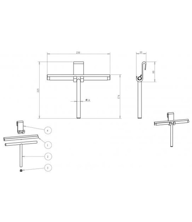Raamwisser Gunmetal⎢Wiesbaden Alonzo Douchewisser met flexibele glashaak - 28.9024