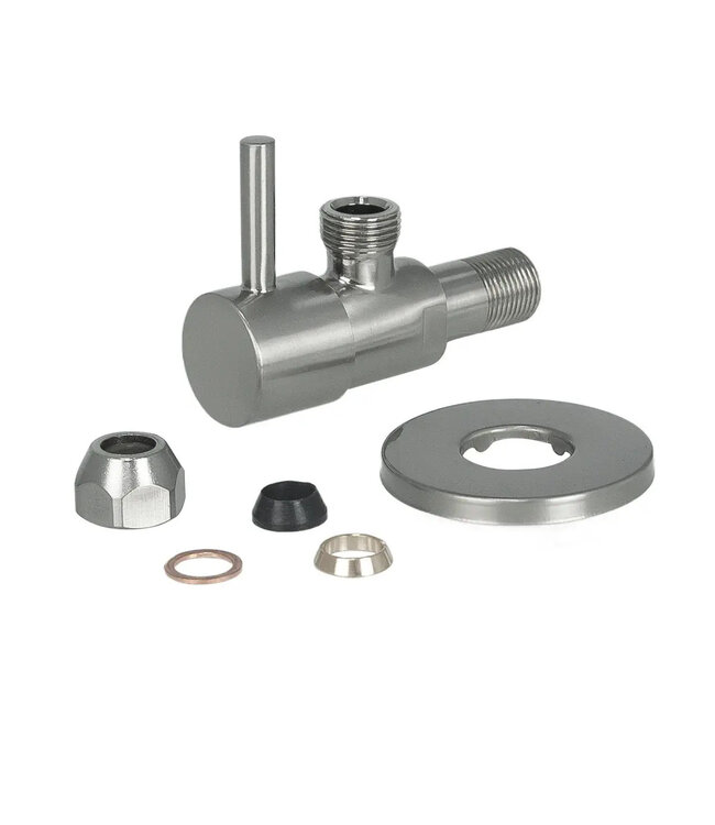 Hoekstopkraan Minimal Geborsteld Staal 3/8" x 3/8" of knel 10 mm - 22.3614