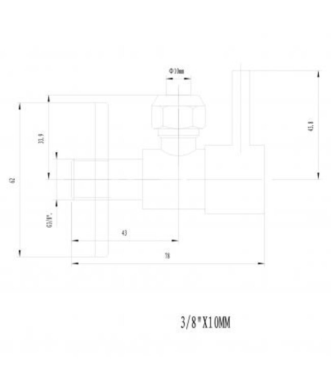 Hoekstopkraan Minimal Chroom 3/8" x 3/8" of knel 10 mm - 22.3611