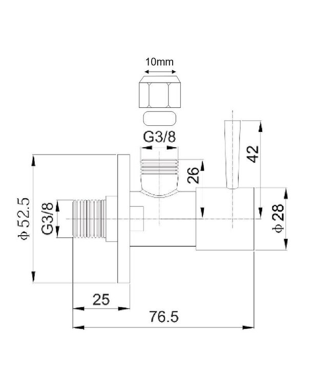 Hoekstopkraan Square mat zwart 3/8" x 3/8" met knel 10 mm - 22.2612