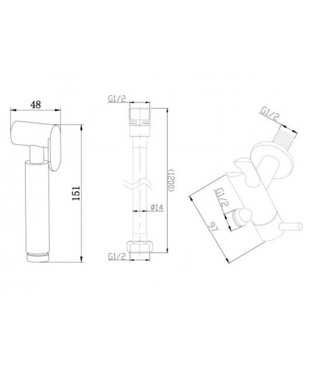 Bidetset met handdouche en doucheslang chroom 1/2" - 29.4305