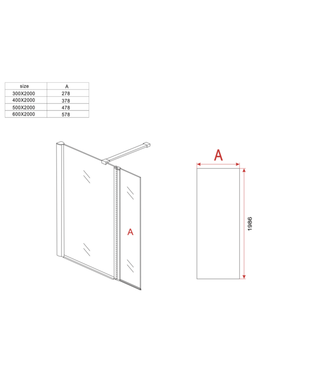 Aloni Draaibare zijwand Comfort 40x200cm⎢8mm Veiligheidsglas nano helder glas/chroom