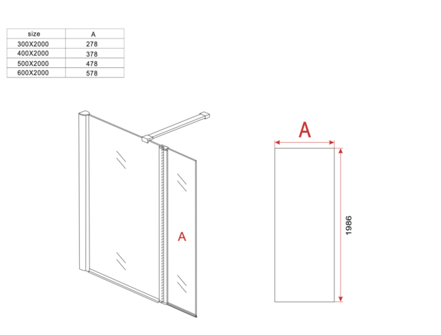 Aloni Draaibare zijwand Comfort 50x200cm⎢8mm Veiligheidsglas nano helder glas/chroom