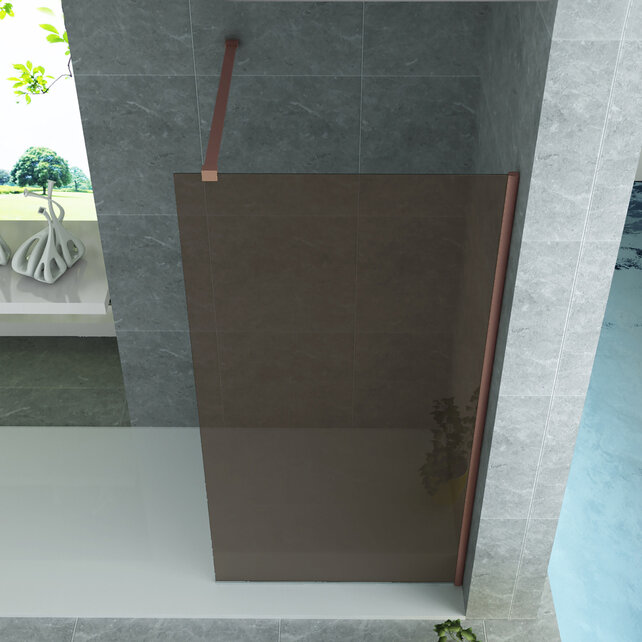 Aloni Douchewand 90cm Champagne Brons Glas koper profiel - 8mm anti-kalk