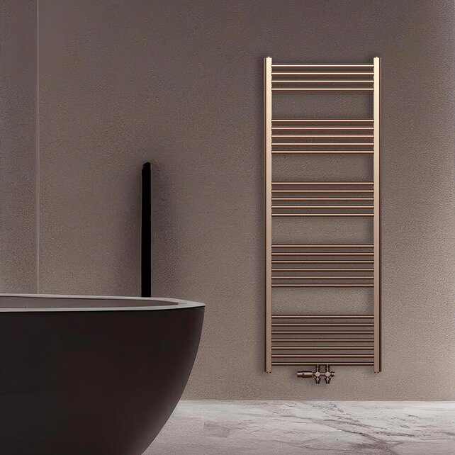 Handdoekradiator 160x60cm Geborsteld Koper - 557 Watt Midden aansluiting Handdoekradiator 160x60cm Geborsteld Koper - 557 Watt Midden aansluiting