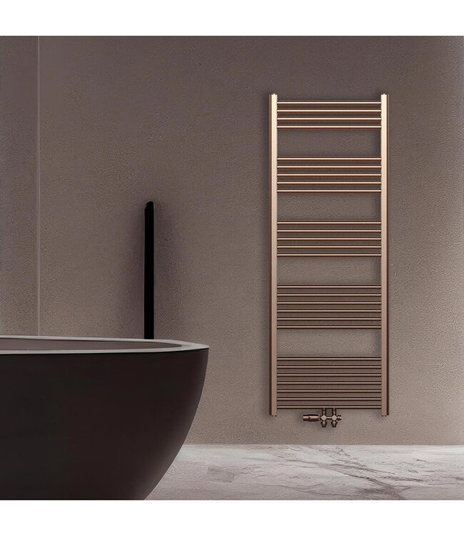 Handdoekradiator 120x60cm Geborsteld Koper - 414 Watt Midden aansluiting