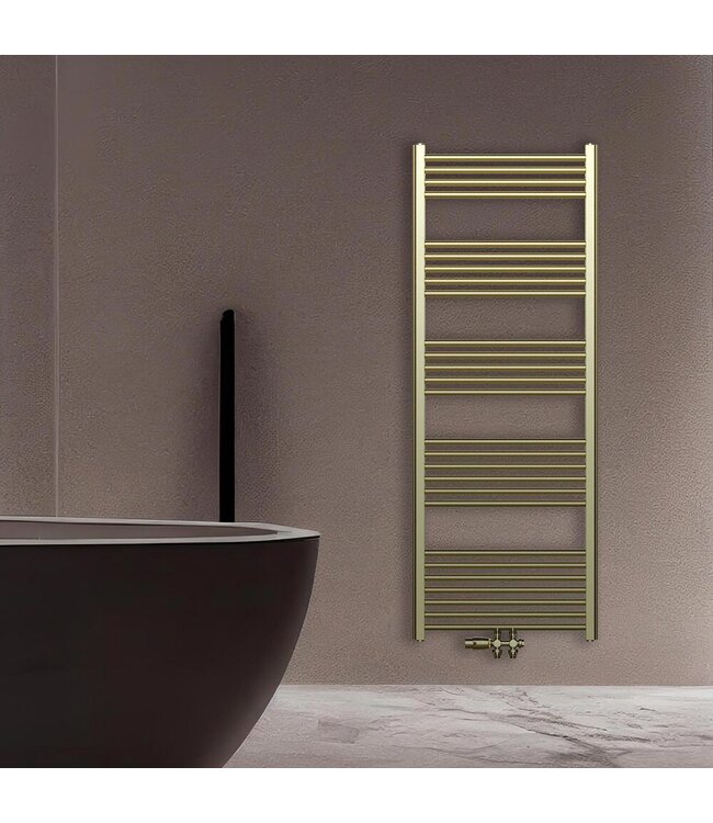 Handdoekradiator 120x60cm Geborsteld Goud - 414 Watt Midden aansluiting