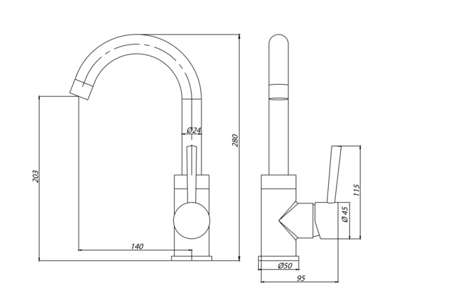 Wastafelkraan Creavit Mila Mat Zwart met draaibaar uitloop 29cm - Copy