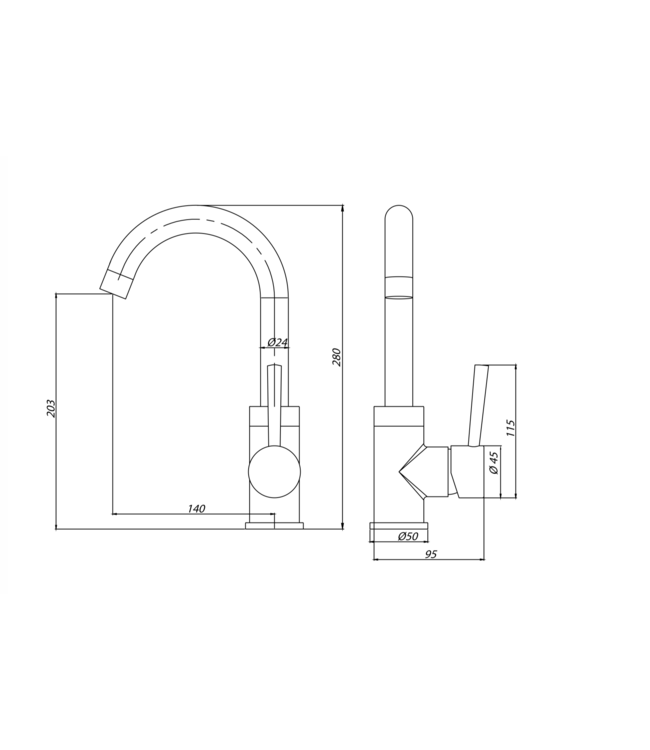 ALONI Wastafelkraan Creavit Mila Mat Zwart met draaibaar uitloop 29cm - Copy
