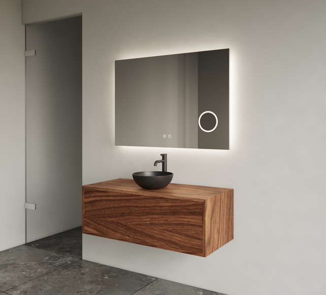 Gliss Joa Badkamermeubel met Topblad 90cm Walnut 1 softclose lade Gliss Joa Badkamermeubel met Topblad 90cm Walnut 1 softclose lade