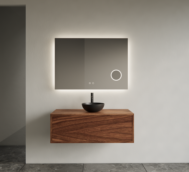 Gliss Joa Badkamermeubel met Topblad 90cm Walnut 1 softclose lade Gliss Joa Badkamermeubel met Topblad 90cm Walnut 1 softclose lade