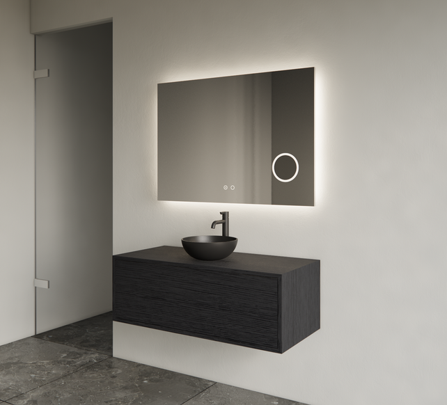 Gliss Joa Badkamermeubel met Topblad 90cm Black Veneer 1 softclose lade