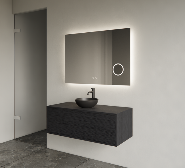 Gliss Joa Badkamermeubel met Topblad 100cm Black Veneer 1 softclose lade Gliss Joa Badkamermeubel met Topblad 100cm Black Veneer 1 softclose lade