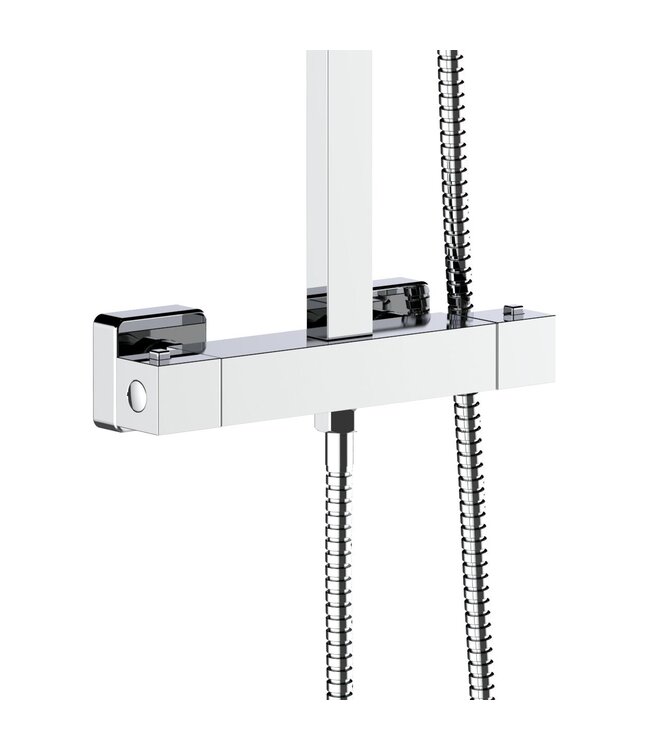 Regendoucheset Opbouw vierkant 20cm Regendouche Chroom met Thermostaatkraan Aloni Optima Quadro met handdouche en glijstang