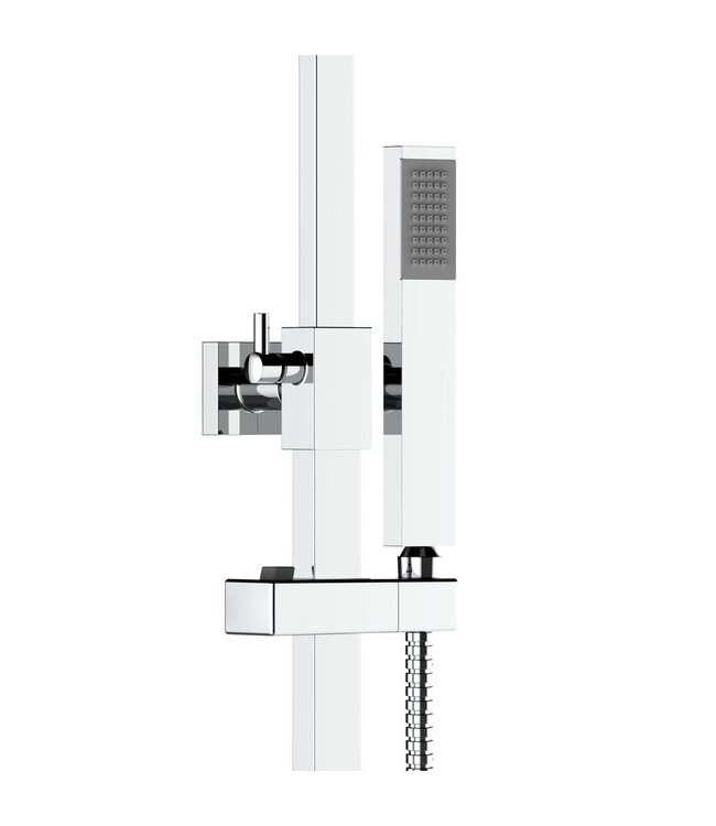 Regendoucheset Opbouw vierkant 20cm Regendouche Chroom met Thermostaatkraan Aloni Optima Quadro met handdouche en glijstang