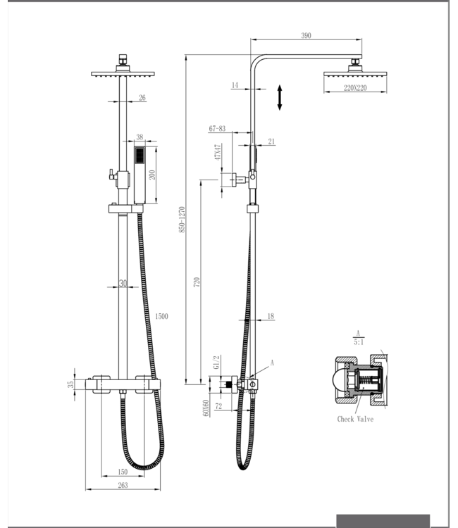 Regendoucheset Opbouw vierkant 20cm Regendouche Chroom met Thermostaatkraan Aloni Optima Quadro met handdouche en glijstang