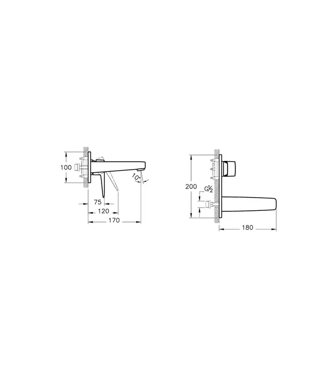 Inbouw wastafelkraan Vitra Root Square Chroom eenhendel met muurplaat