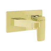 Inbouw wastafelkraan Vitra Root Square Glans Goud eenhendel met muurplaat