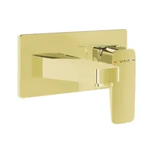 Inbouw wastafelkraan Vitra Root Square Glans Goud eenhendel met muurplaat