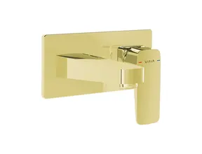 Inbouw wastafelkraan Vitra Root Square Glans Goud eenhendel met muurplaat